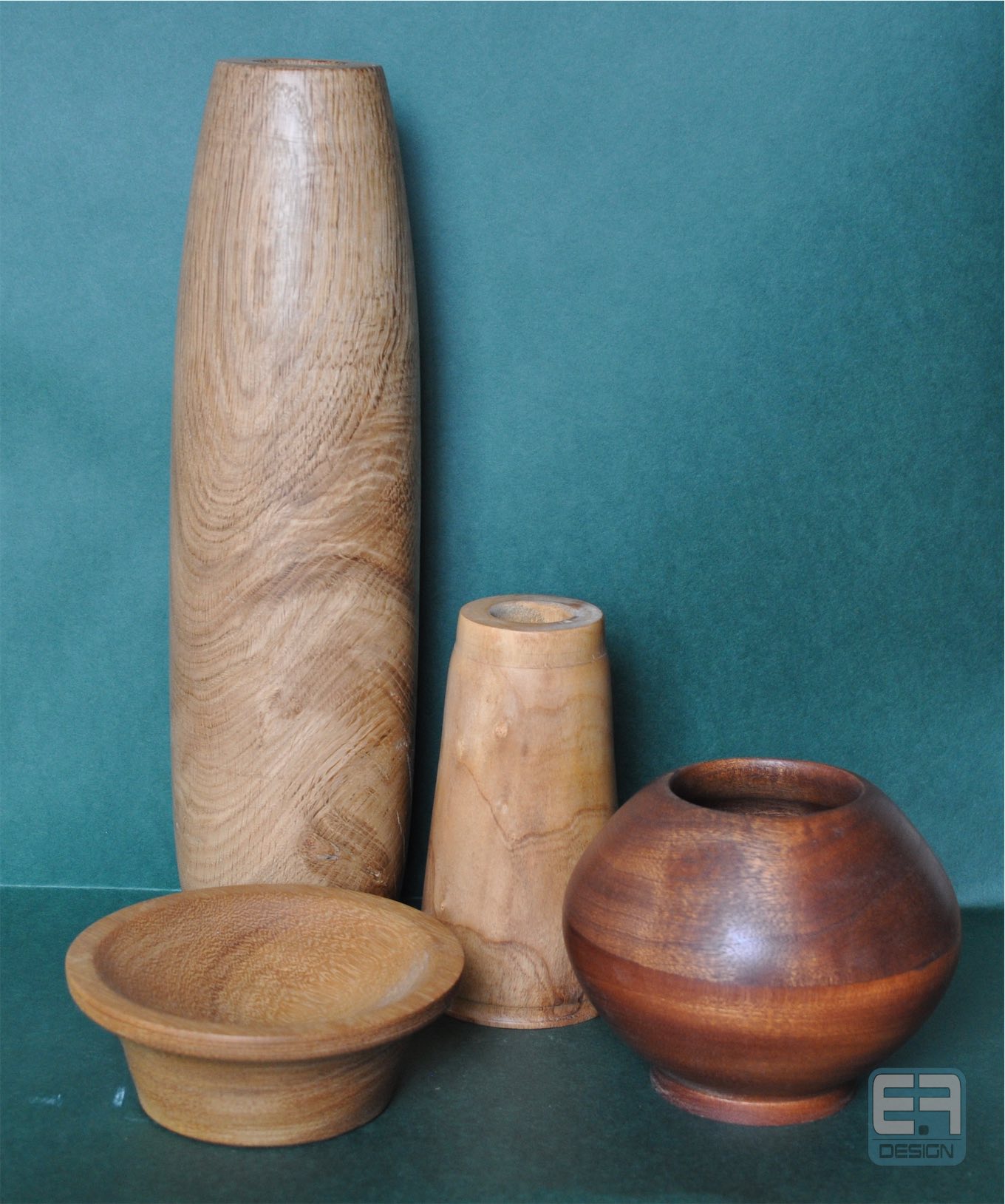 collection wooden bowls and vases